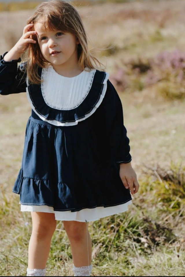 Lacivert Yaka Detaylı Elbise