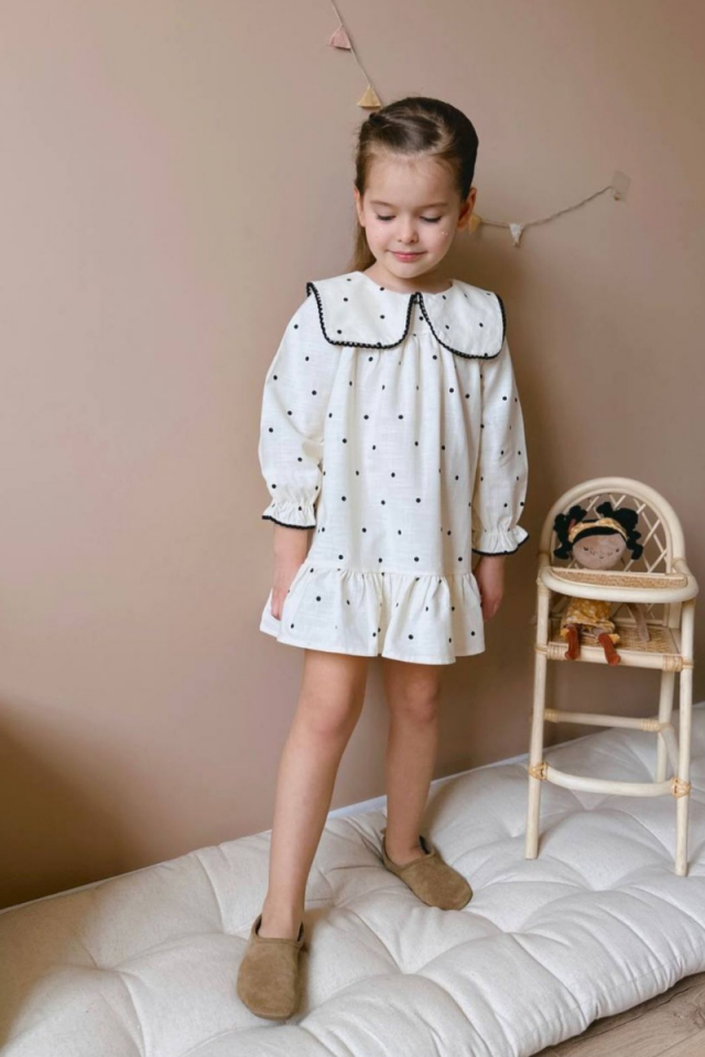 Yaka Detaylı Kız Çocuk Beyaz Elbise