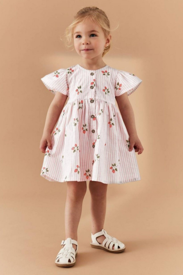 Pembe, Çiçekli, Yazlık, Kız Çocuk Elbise