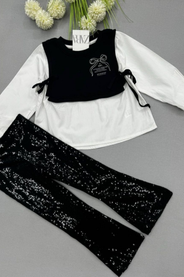 Payetli İspanyol Paça Kız Çocuk Alt Üst Takım