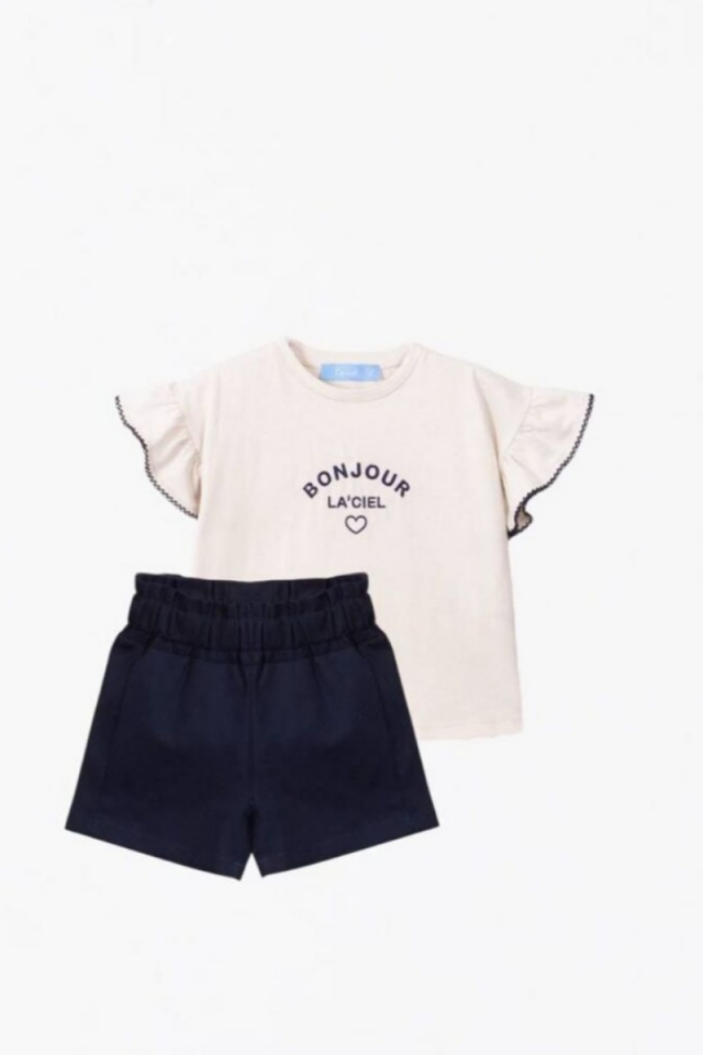 Elegant Krem - Lacivert Kız Çocuk Yazlık Takım