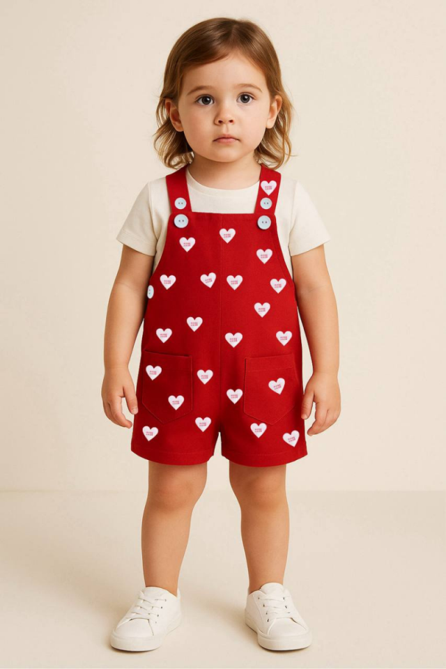 Kırmızı Tulum - Beyaz T-Shirt Set